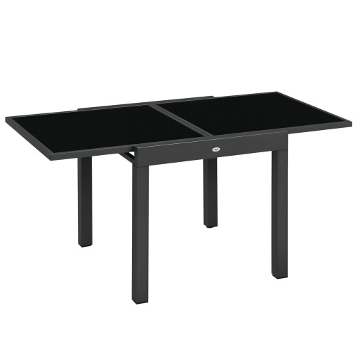 Rozkładany stół ogrodowy ze szklaną blatem 80-160 x 80 x 75 cm Aluminium i szkło hartowane Ciemnoszary Dla 4 do 6 osób Na taras i do ogrodu