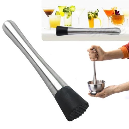 Rozsdamentes acél koktél törő Fogazott műanyag fej citrusfélék és gyümölcsök összetörésére a pohárban Méretek 20 x 3,3 cm