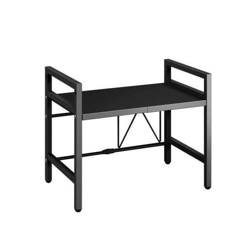 Rozszerzalny stojak na mikrofalówkę 40–60 x 36 x 46 cm Czarny Regulowana półka do kuchni, organizer z haczykami