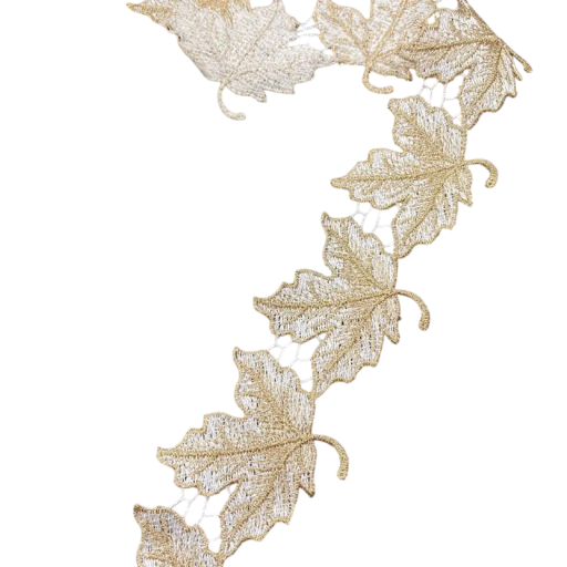 Ruban en dentelle avec des feuilles 4,9 cm x 91 cm Ruban blanc avec bordure dorée Dentelle décorative Polyester et coton Ruban pour décorations