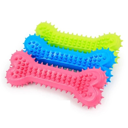 Rubber Bone for Dogs 10.5 x 4 cm with Massage Nubs for Teeth Cleaning and Bite Training Durable Toy for Small Dogs in Various Colours