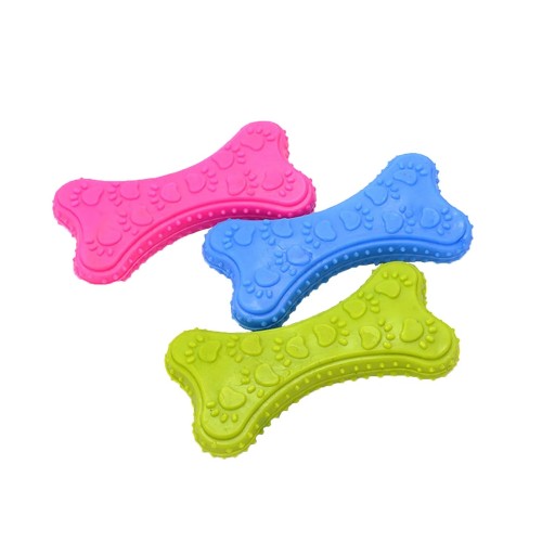 Rubber Dog Toy Bone with Paws Massage Protrusions Training Chewing Teeth Cleaning 1 Piece Random Colour Pink Blue Green