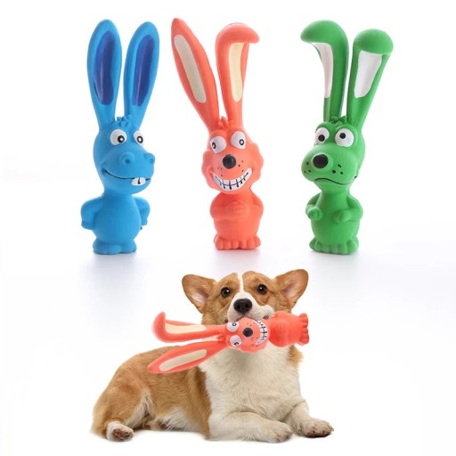Rubber Dog Toy in the Shape of an Orange Rabbit 17 x 6 x 3 cm Durable Squeaky Chew Toy for Playing
