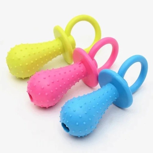 Rubberen honden speelgoed in de vorm van een fopspeen met masserende nopjes voor training, kauwen en tanden reinigen 9,5 cm willekeurige kleur roze, blauw, geel