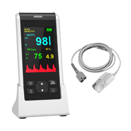 Ruční pulzní oxymetr s Bluetooth OLED displejem bílý monitor SpO2 a srdeční frekvence s prstovou sondou pro děti i dospělé