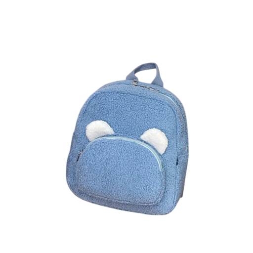 Rucsac mini de pluș 27 x 23 x 10 cm cu urechi de urs Buzunar frontal cu fermoar Rucsac drăguț pentru copii Rucsac moale pentru excursii și grădiniță