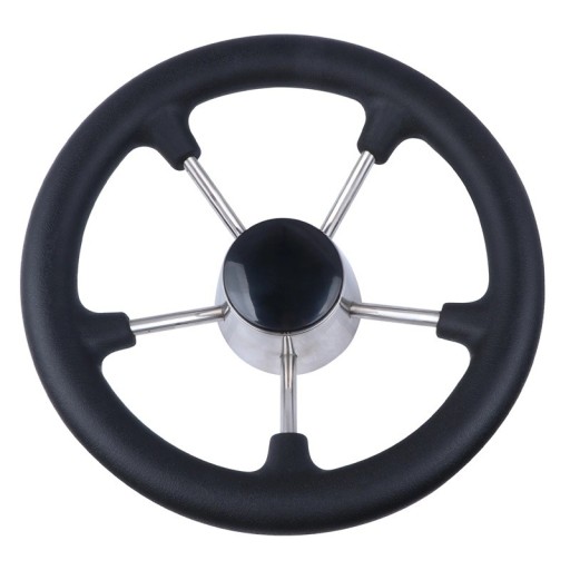 Rueda de timón de acero inoxidable de cinco rayos con espuma negra diámetro 280 mm buje 17 a 19 mm inclinación 28 grados para barco y yate