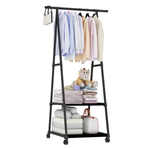 Ruhatartó kerekekkel 55 x 42 x 160 cm PP műanyag 2 textil polc Mobil ruhatartó Tárolóállvány Hordozható szervező