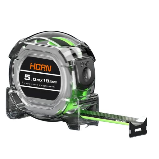 Ruletă compactă 5 m x 19 mm carcasă transparentă verde-negru măsurător pentru atelier construcție gospodărie muncă