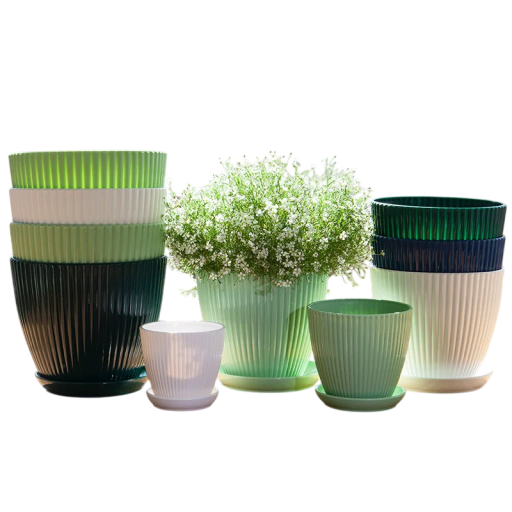 Rund dekorativ blomsterkrukke med underskål 9 x 8 x 7,5 cm Harpik blomsterkrukke til levende planter Udendørs og indendørs dekoration Vejrbestandig