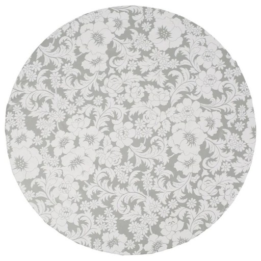 Runder PVC Tischdecken mit elastischem Rand 102–112 cm Wasserdichte ölbeständige grau-weiße Tischdecke mit Blumenmuster Schutzabdeckung für den Tisch für Partys
