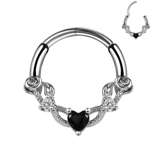 Runder silberner Piercing schwarzes Herz mit silbernen Details 10 x 1,2 mm Aus Edelstahl Elegantes Schmuckstück für den täglichen Gebrauch