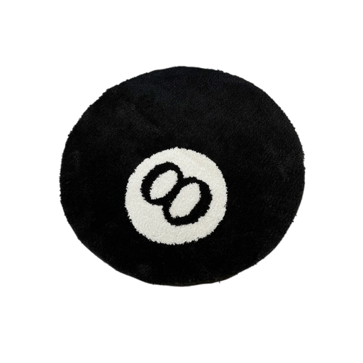 Runder Teppich, 60 x 60 cm, Billardkugel-Design 8, Schwarz, Bodenteppich, rutschfest, weiche Unterlage, bequemer Innenteppich