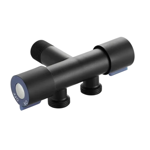 Ruostumaton teräs kaksinkertainen hana 12 x 6,8 cm Yksinkertainen hana kylmälle vedelle yhdellä sisäänmenolla ja kahdella ulostulolla Venttiili kylpyhuoneeseen ja WC:hen Kestävä teräksinen vesihana