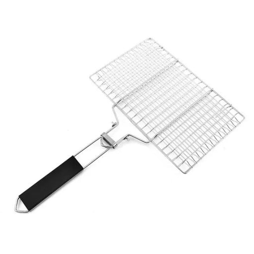 Ruostumattomasta teräksestä valmistettu grillauspuristin kahvalla 32 cm Suorakulmainen grillausritilä 34 x 22,5 cm Pyörivä grilli lihalle, kalalle