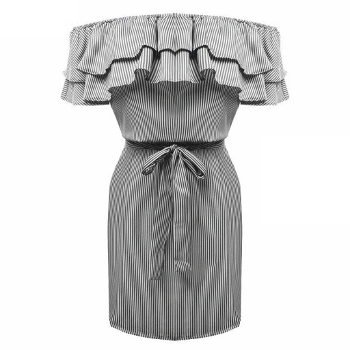 Rüschenkleid mit überschnittenen Schultern