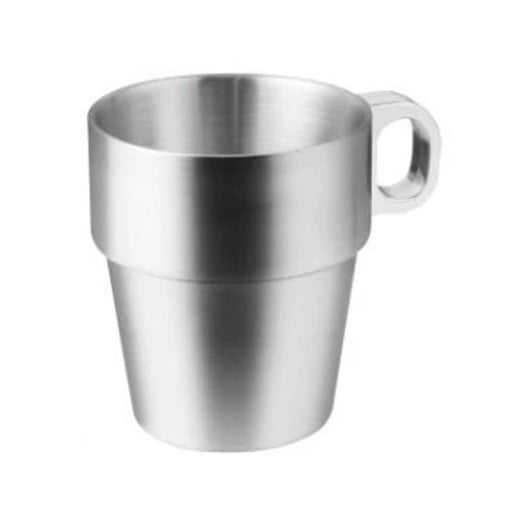 Rustfrit stål krus med håndtag og dobbelt væg 300 ml i rustfrit stål i sølvfarve til at drikke kaffe, te og andre drikkevarer derhjemme
