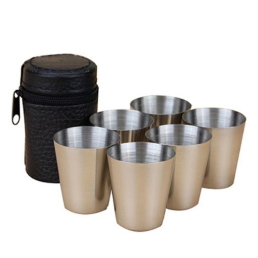 Rustfrit stål shotglas med etui, 6 stk.