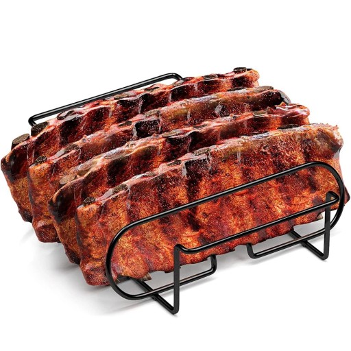 Ruszt do grillowania żeberek 25,3x31,3 cm Ruszt stalowy z powłoką zapobiegającą przywieraniu na 4 kawałki mięsa Ruszt do pieczenia żeberek do grilla gazowego i piekarnika