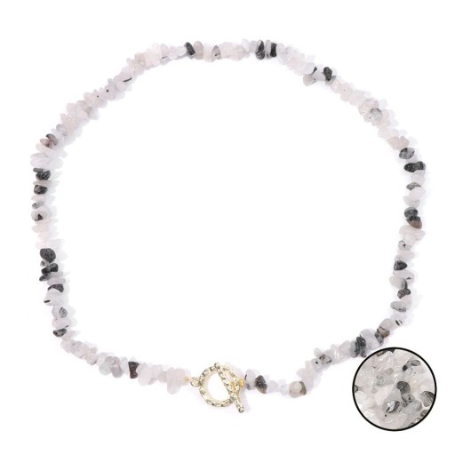 Rutilated Quartz Necklace 45 cm Adjustable Clear Stones Gold-Coloured Chain Zinc Alloy Clasp For Women
