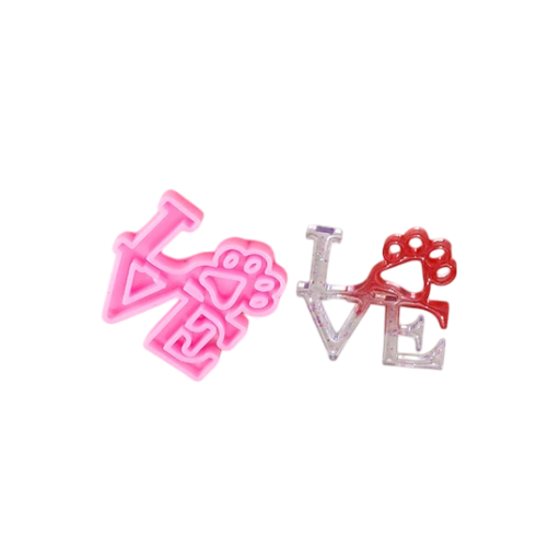 Růžová silikonová forma LOVE s tlapkou 7,4 x 7 cm na odlévání z pryskyřice Výroba přívěsků dekorací klíčenek šperků a originálních ozdob