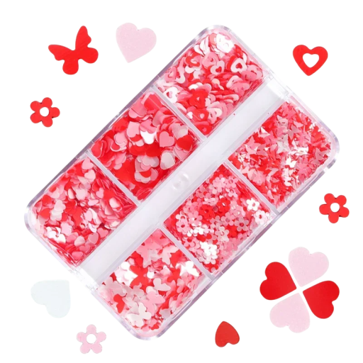 Růžové a červené flitry 3-4g Sypací flitry na dekorace Třpytky na nehty Ruční tvoření Scrapbooking Ozdoby na karty a dárky