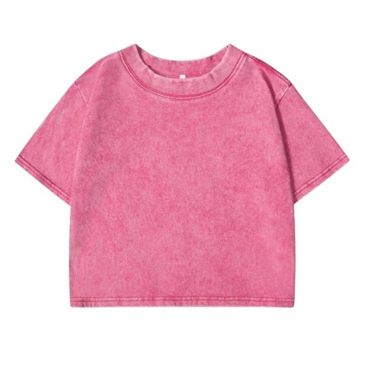 Růžové dámské crop tričko Krátký top s krátkým rukávem Streetwear styl Pohodlný střih Bavlněný materiál Letní móda Casual oblečení