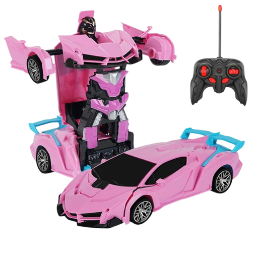 Růžové elektrické RC auto 2 v 1 Transformační robot Dálkové ovládání Sportovní model Deformační hračka pro děti Moderní dárek pro kluky i holky