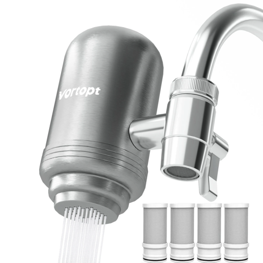 RVS kraanfilter voor drinkwaterzuivering met modusschakelaar en 3 vervangende filterpatronen