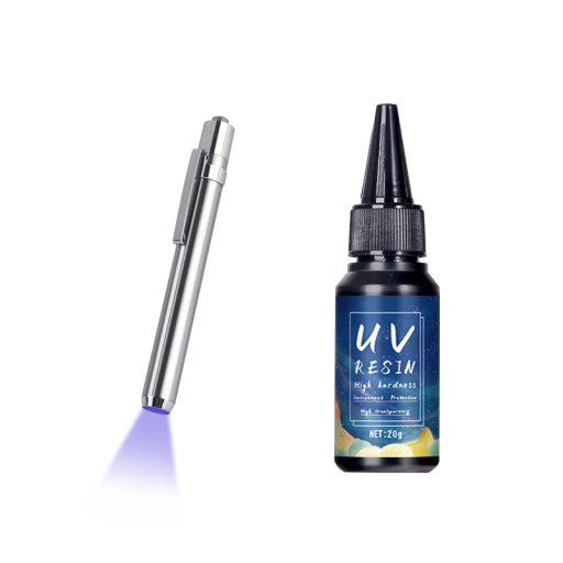 Rychleschnoucí UV pryskyřičné lepidlo 20 g s mini UV lampou Průhledná pryskyřice na šperky Dekorace DIY tvorbu Vytvrzování Fialová LED baterka