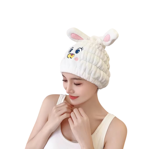 Rychleschnoucí vlasová čepice měkká bílá králíček savá sprchová čepice na sušení vlasů po koupání a každodenní hygienu