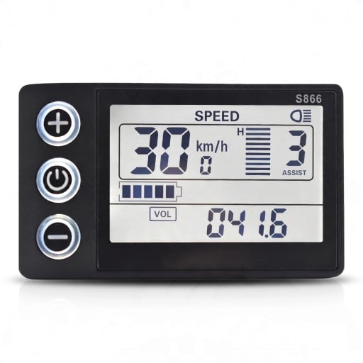 Rychloměr pro elektrokolo LCD displej S866 S podsvícením a 5 režimy PAS 8 x 5 x 1 cm Vodotěsný konektor 5 PIN Černý Pro elektrická kola
