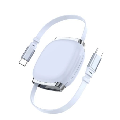 Rychlonabíjecí zatahovací kabel 2x USB-C 100 W délka 100 cm kompaktní mechanismus pro nabíjení zařízení a přenos energie