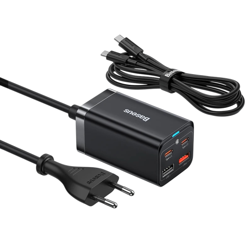 Rychlonabíječka 65W GaN 4 porty 2x USB-C 2x USB-A + kabel 100W EU zástrčka pro telefon tablet notebook nabíjení