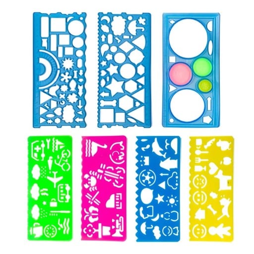 Șablon de contur cu modele pentru copii Set de șabloane multifuncționale pentru desen cu forme geometrice și animale 7 buc