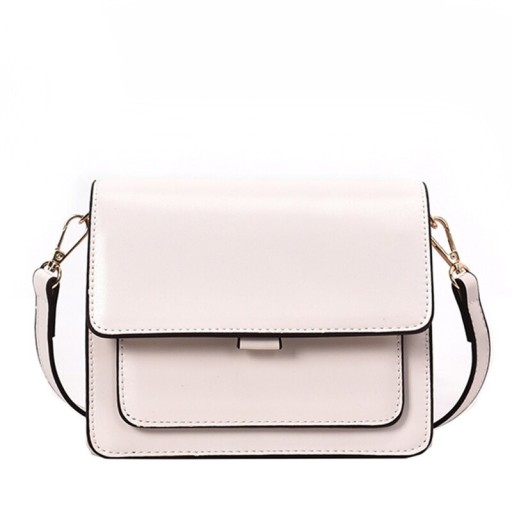 Sac à bandoulière pour femmes avec rabat Forme rectangulaire Large sangle avec mousquetons Bords matelassés Cuir PU et polyester 19,5 x