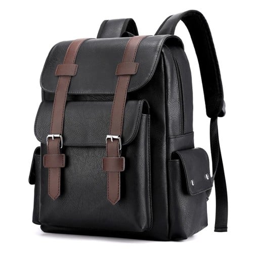 Sac à dos rectangulaire pour homme 34 × 38 × 12 cm 20–35 l Sac à dos urbain élégant en simili cuir avec fermeture éclair, rabat