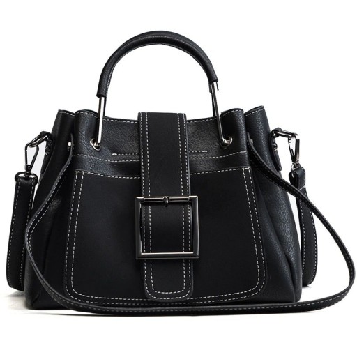 Sac à main crossbody pour femmes en simili cuir PU avec anse à la main Sangle à mousquetons Grande boucle en métal et surpiqûres