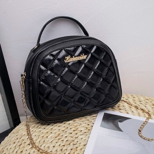 Sac à main en bandoulière pour femmes avec matelassage en losanges Anse courte en haut Chaîne dorée en bandoulière Fermeture éclair Cuir