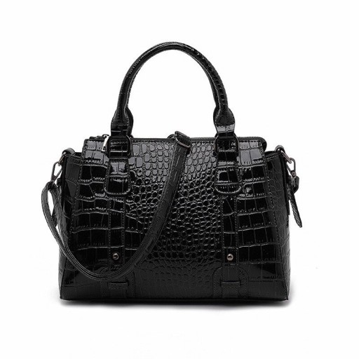 Sac à main en cuir pour femme avec embossage crocodile Surface brillante Deux anses et une longue bandoulière en cuir et polyester 32 x