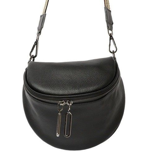 Sac à main en cuir pour femme en forme de croissant Large bandoulière rayée avec mousquetons Fermeture éclair à deux curseurs 19 x 19 x 13 cm