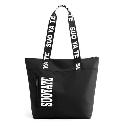 Sac à main en nylon et polyester avec poche avant zippée Poche intérieure Bande supérieure noire et longues anses Dimensions 35 x 32 x 15
