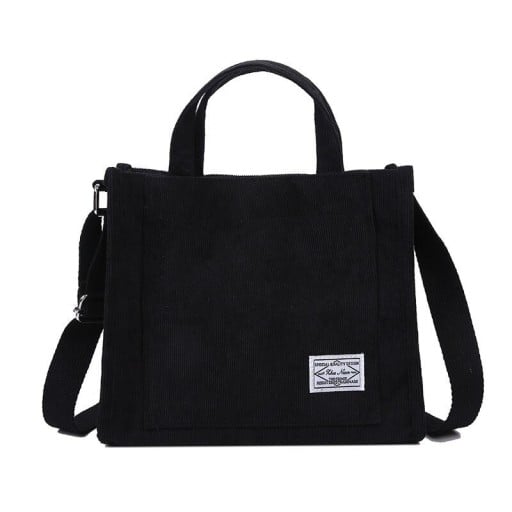 Sac à main en velours côtelé pour femmes 26 x 23 x 10 cm Anses courtes et bandoulière réglable Poche avant Surface légèrement côtelée