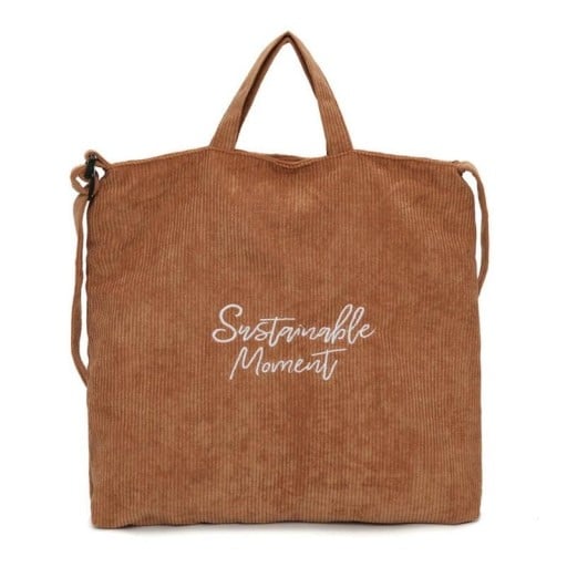 Sac à main en velours côtelé pour femmes 39 x 37 x 4 cm Deux courtes anses Sangle longue Inscription en écriture manuscrite Intérieur
