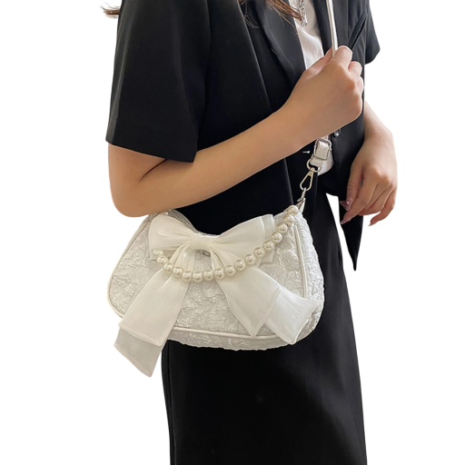 Sac à main pour femme avec nœud 23 x 8 x 15 cm Coton et polyester Poignée perle Sac à main élégant