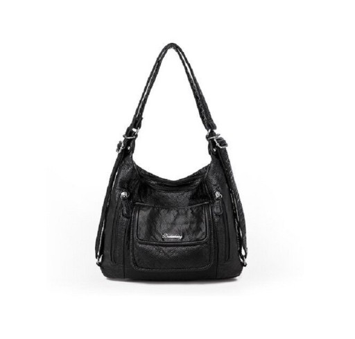 Sac à main pour femme en cuir PU Sac avec grande poche avant avec rabat Deux poches zippées Anses avec boucles en métal 25 x 35 x 12 cm