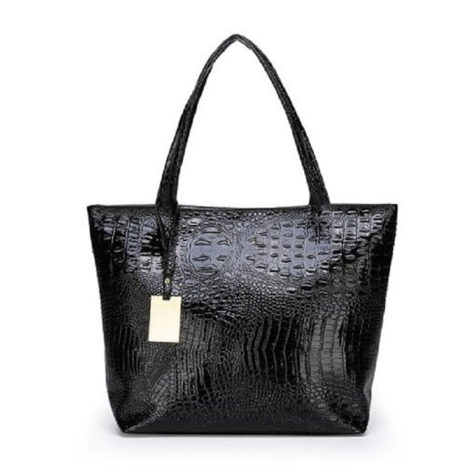 Sac à main pour femmes style shopper en simili cuir brillant avec motif crocodile 31 x 31 x 10 cm Longues anses Sac spacieux pour la ville