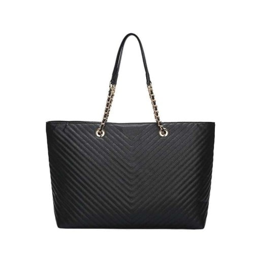 Sac à main shopper pour femme en simili cuir Matelassage en forme de V Ansures en chaîne avec œillets dorés Grande forme spacieuse 39 x 28