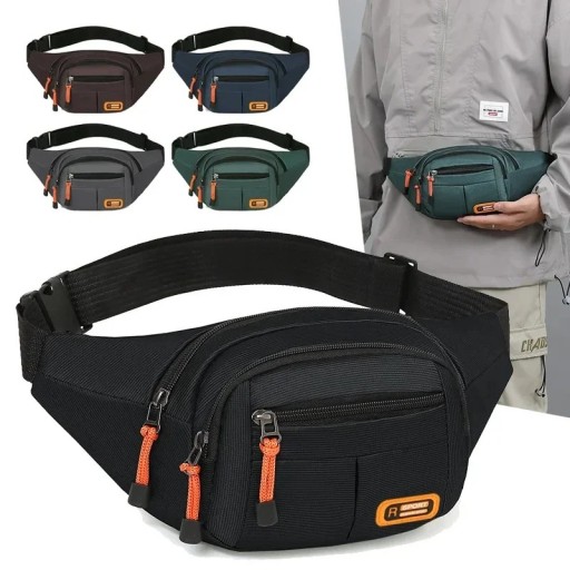 Sac banane unisexe 35 x 15 x 5 cm Sac étanche pour téléphone portable et documents Sac banane de sport multi-poches Sangle résistante Poche