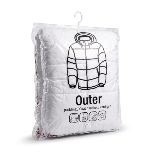 Sac de depozitare vacuum suspendat pentru îmbrăcăminte cu cârlig și ventil 90 × 70 cm, PE+PET, transparent, organizator pentru dulap pentru jachete